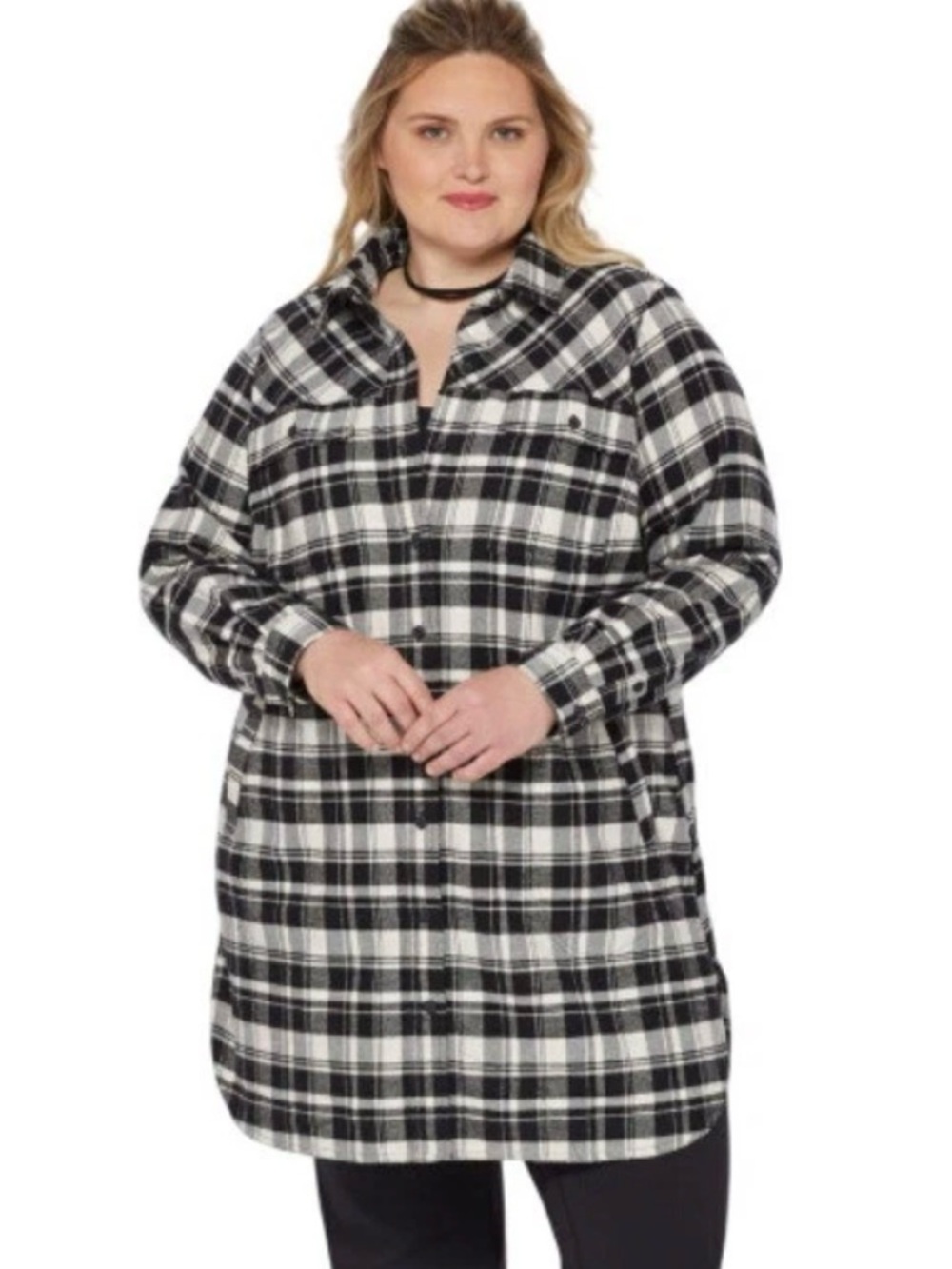 Duluth Trading Womens XXL Folklore Flannel Duster Black Plaid Shirt Dress Long